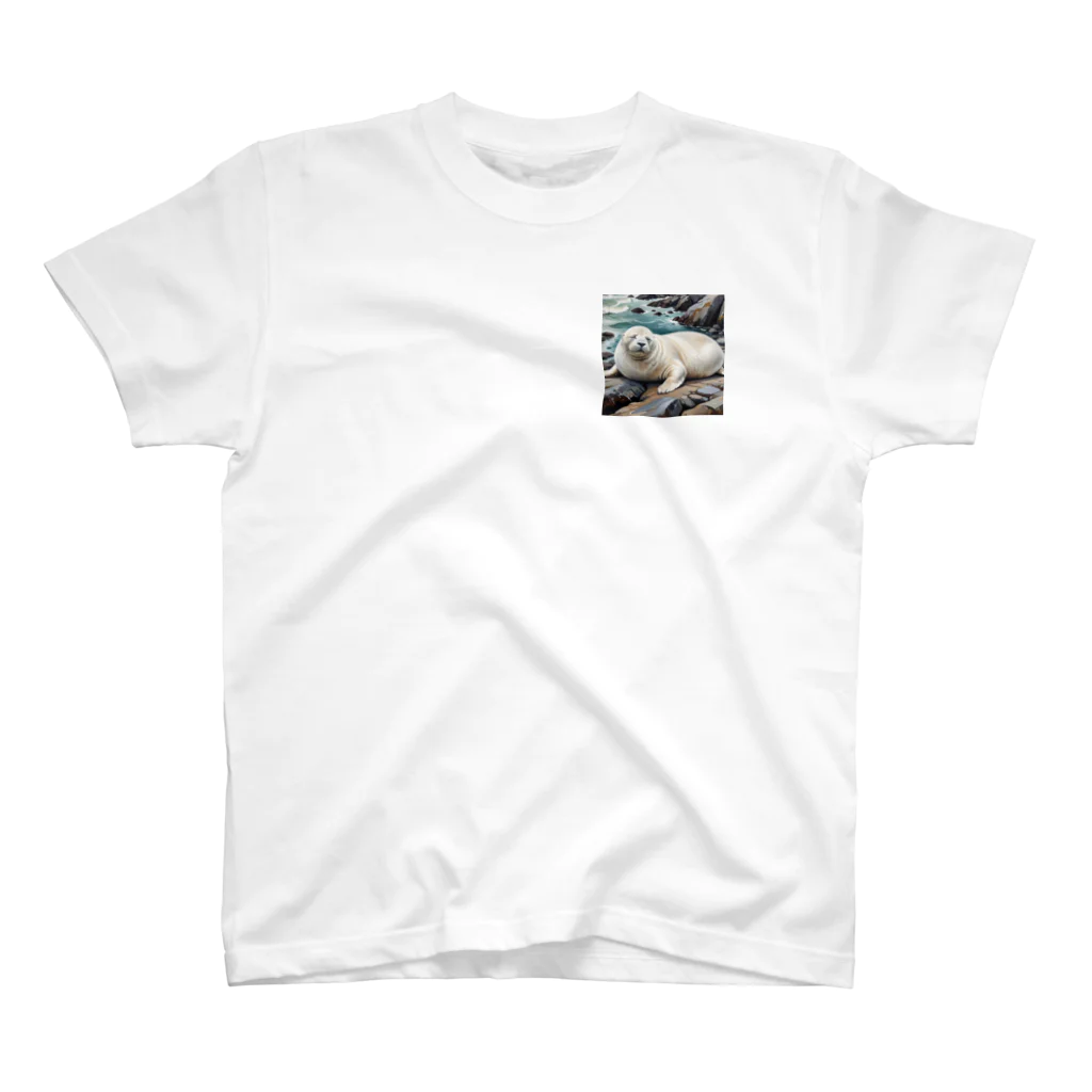 リキ製作所のアザラシのこの表情ｗ ワンポイントTシャツ