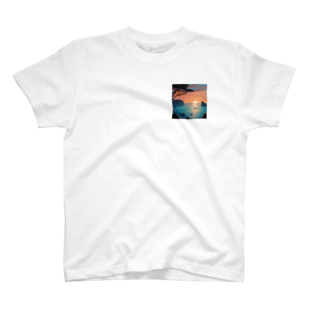 AI-factoryの海から望む夕焼け One Point T-Shirt