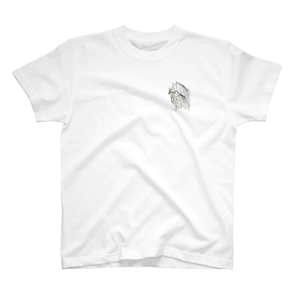 Crazy❤︎for Maincoon 猫🐈‍⬛Love メインクーンに夢中の線画バージョン　Somali One Point T-Shirt