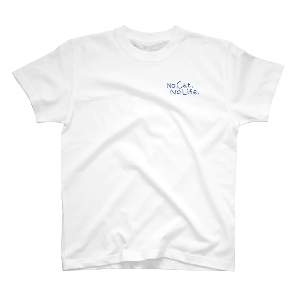 TomoshibiのNo Cat, No Life. ブルーロゴ One Point T-Shirt