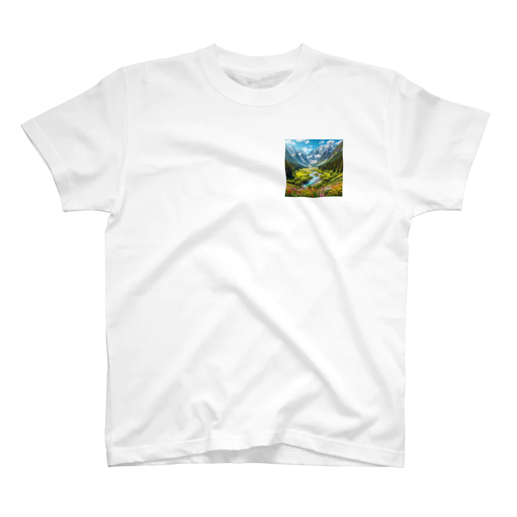 130Saitohの山間の風景 ワンポイントTシャツ