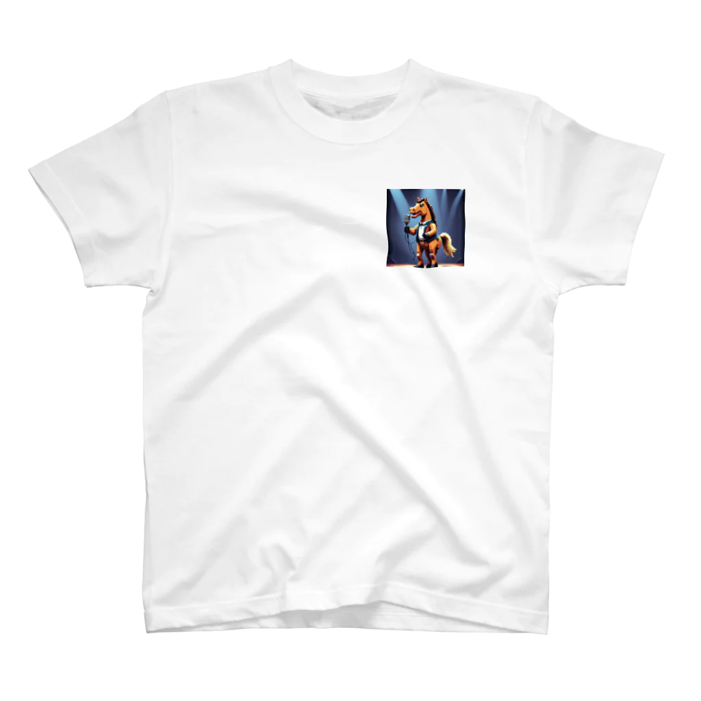 No Horse No Lifeのドット絵歌うウマノスケ君 ワンポイントTシャツ