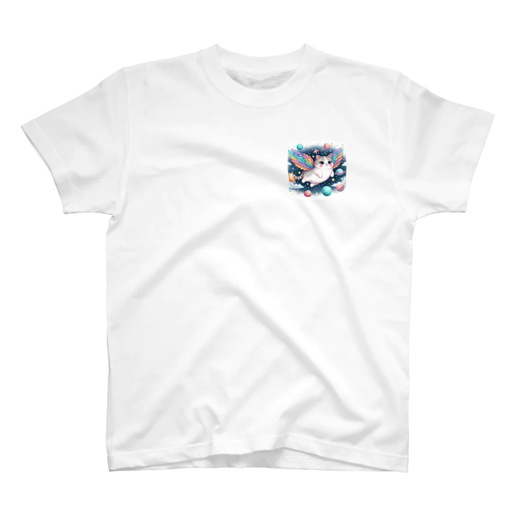 キャットパラダイス☆彡のユニ猫　宇宙空間 ワンポイントTシャツ