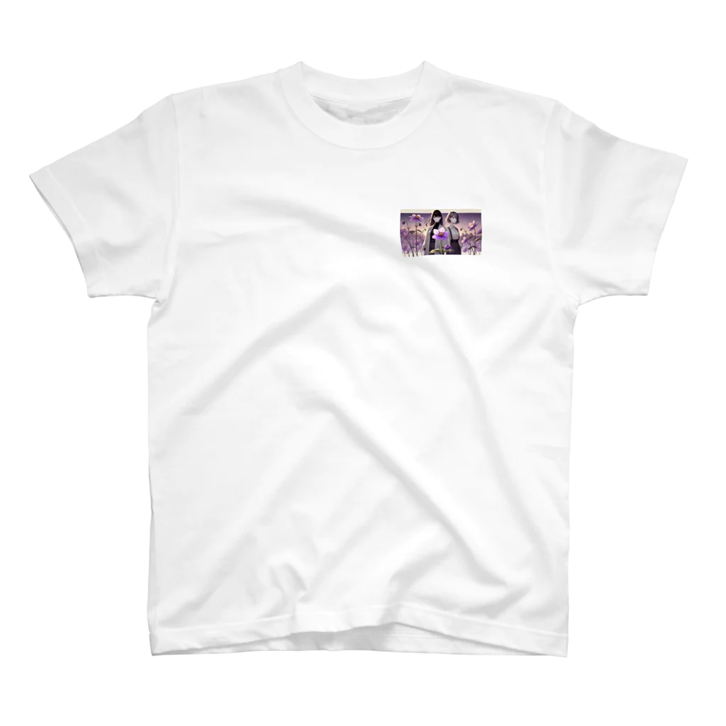 kumamoto3のAI音楽堂 公式ショップの凛として菫 ワンポイントTシャツ