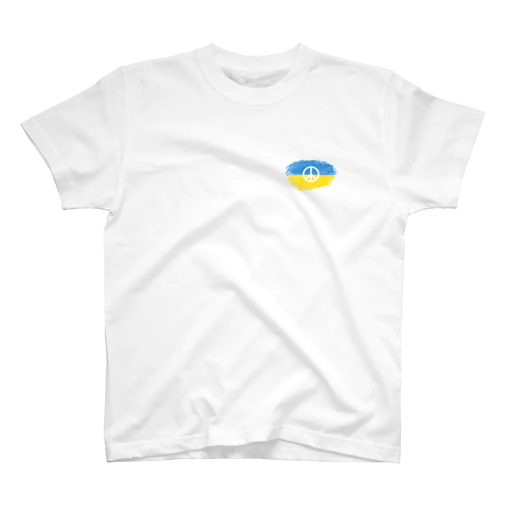 サトオのウクライナ国旗＆ピースマーク　クレヨン画風 One Point T-Shirt