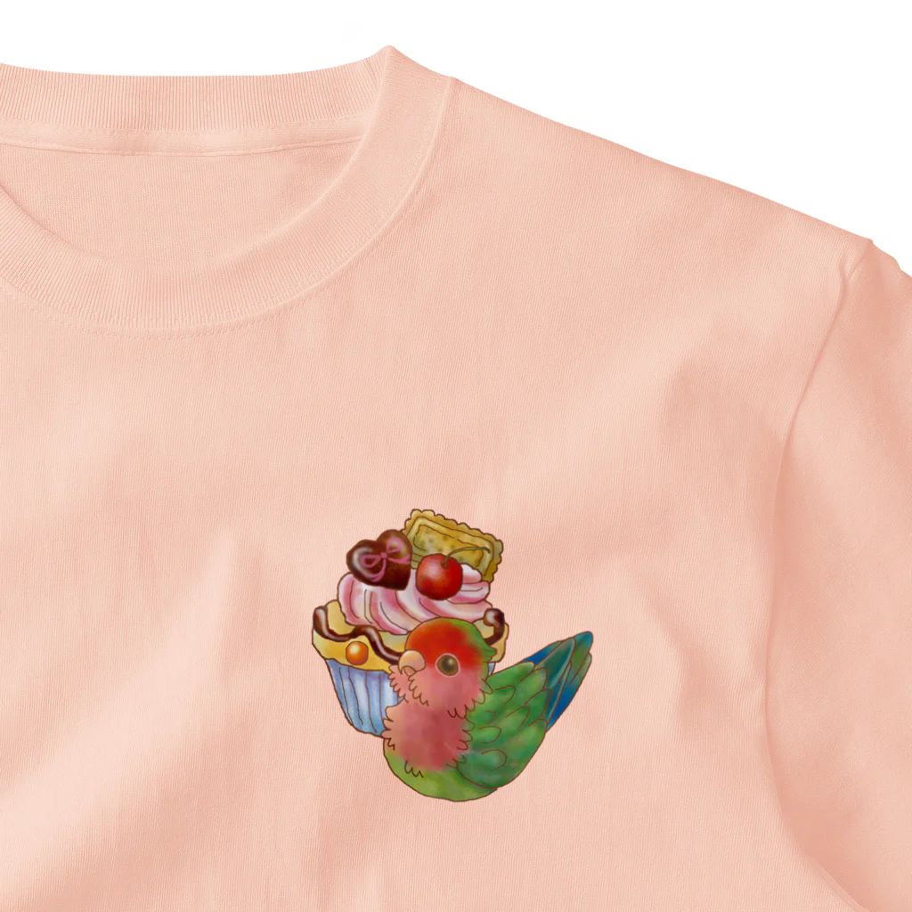 あにまるめいとのケーキとノーマルコザクラインコ(型抜き) ワンポイントTシャツ