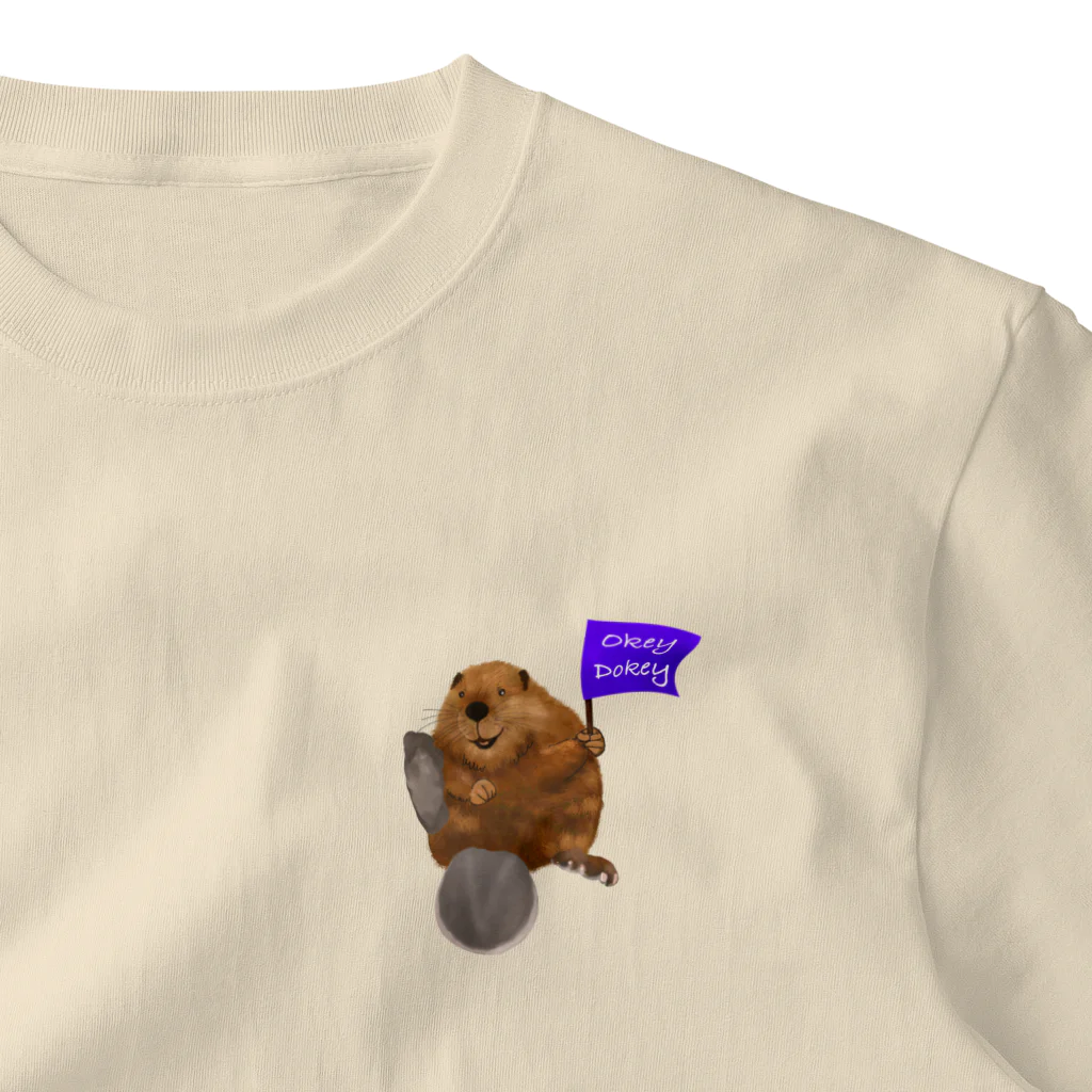 Theビーバーズ byこあらゆうのOkeyDokey-Beaver（旗ビーバー） ワンポイントTシャツ