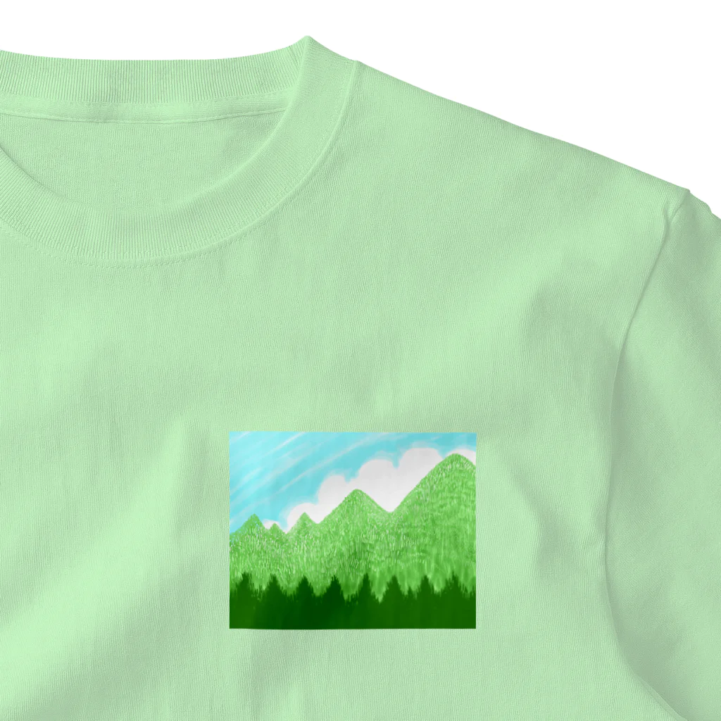 ✨🌈✨ユラクラカン🇯🇵 ✨🌈✨の☁️青空と雲☁️と青い山脈🗻ズ ワンポイントTシャツ