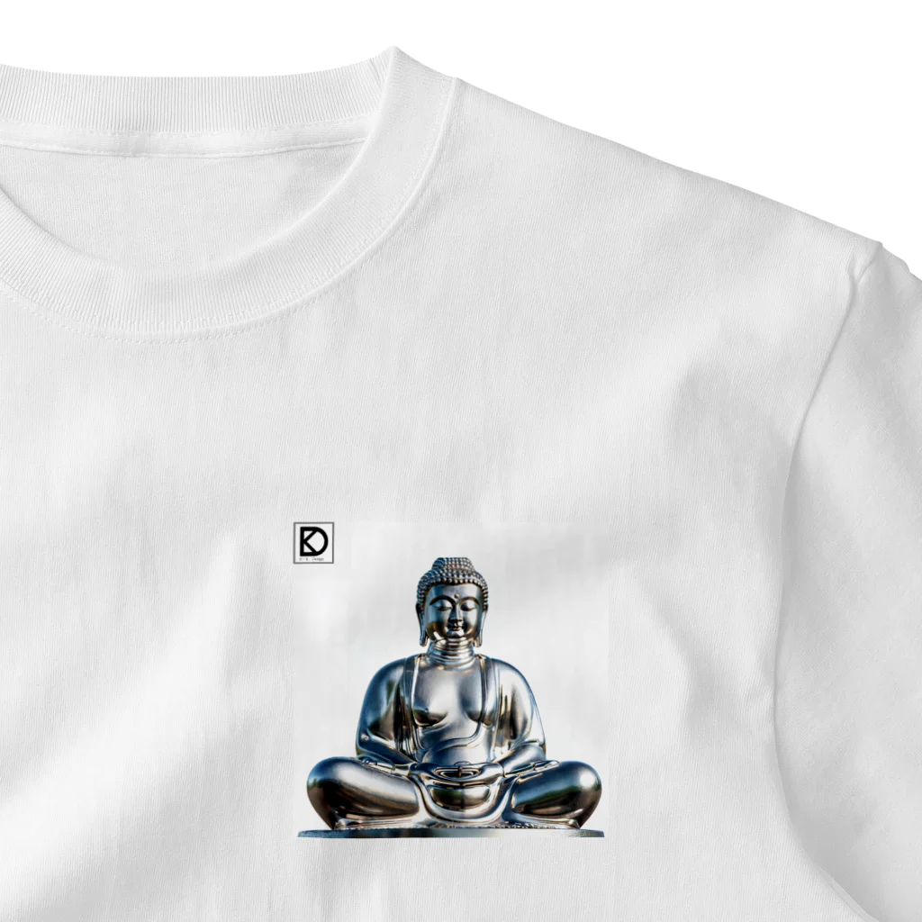 D・K　Design.saitama　ディーケーデザインさいたまのDKデザイン　白背景　銀の大仏様 ワンポイントTシャツ