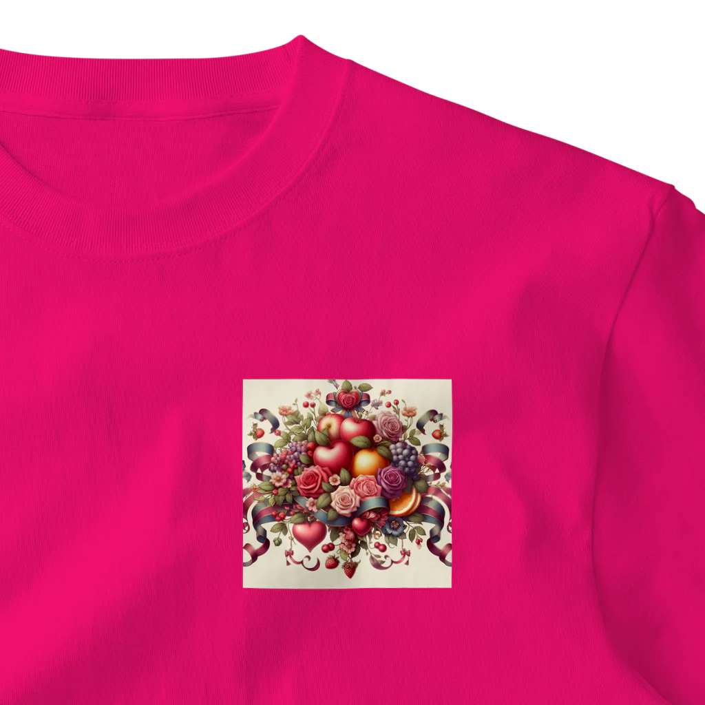 まんまるちゃんの薔薇とフルーツのSweetな香り ワンポイントTシャツ