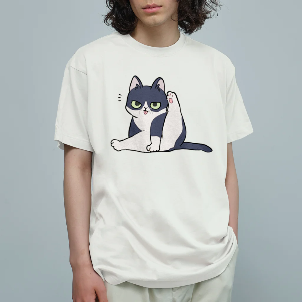 寂しんぐのはちわれのねこ(毛づくろい) オーガニックコットンTシャツ