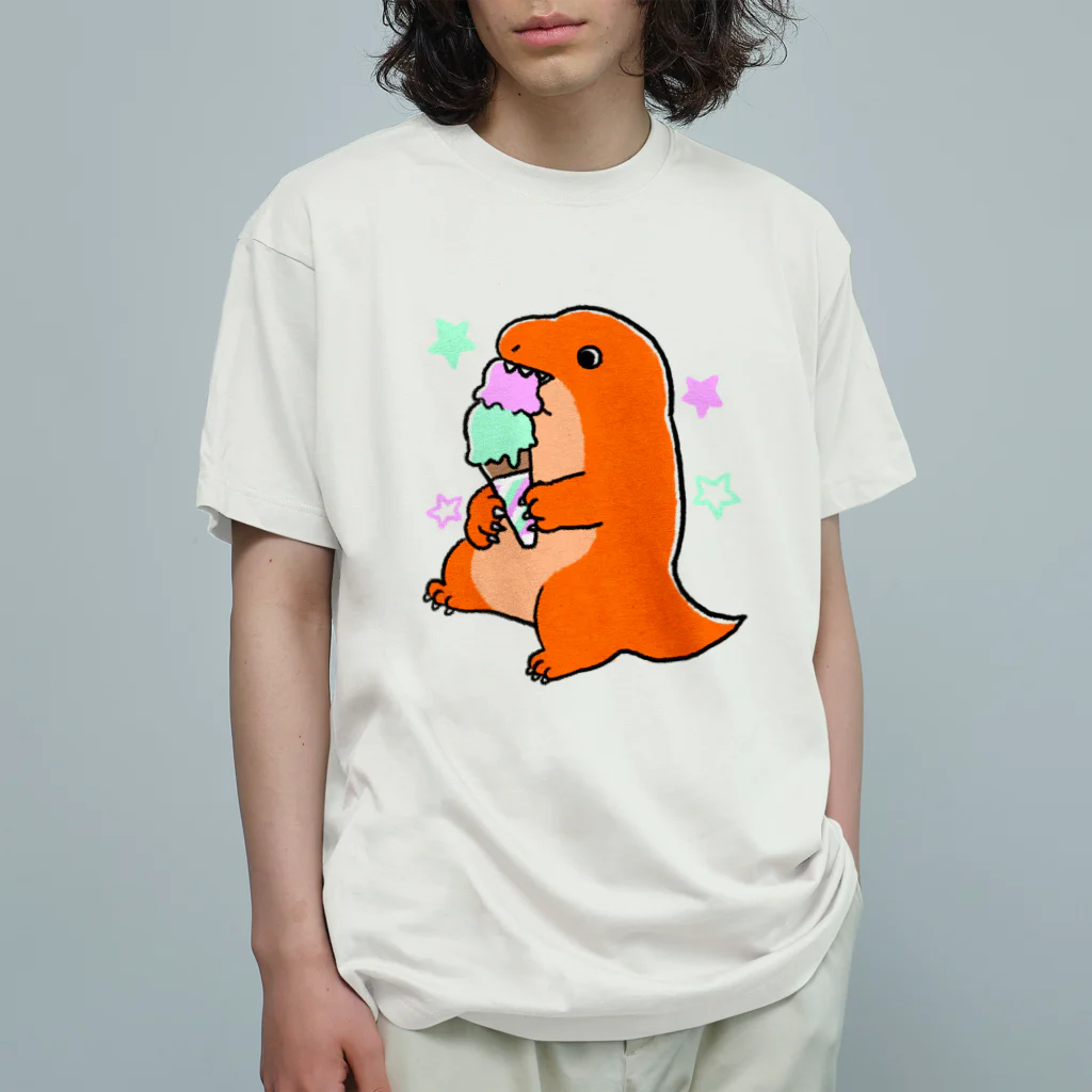 DinogaSuki -恐竜のこども服-のアイスもぐもぐティラノサウルス Organic Cotton T-Shirt