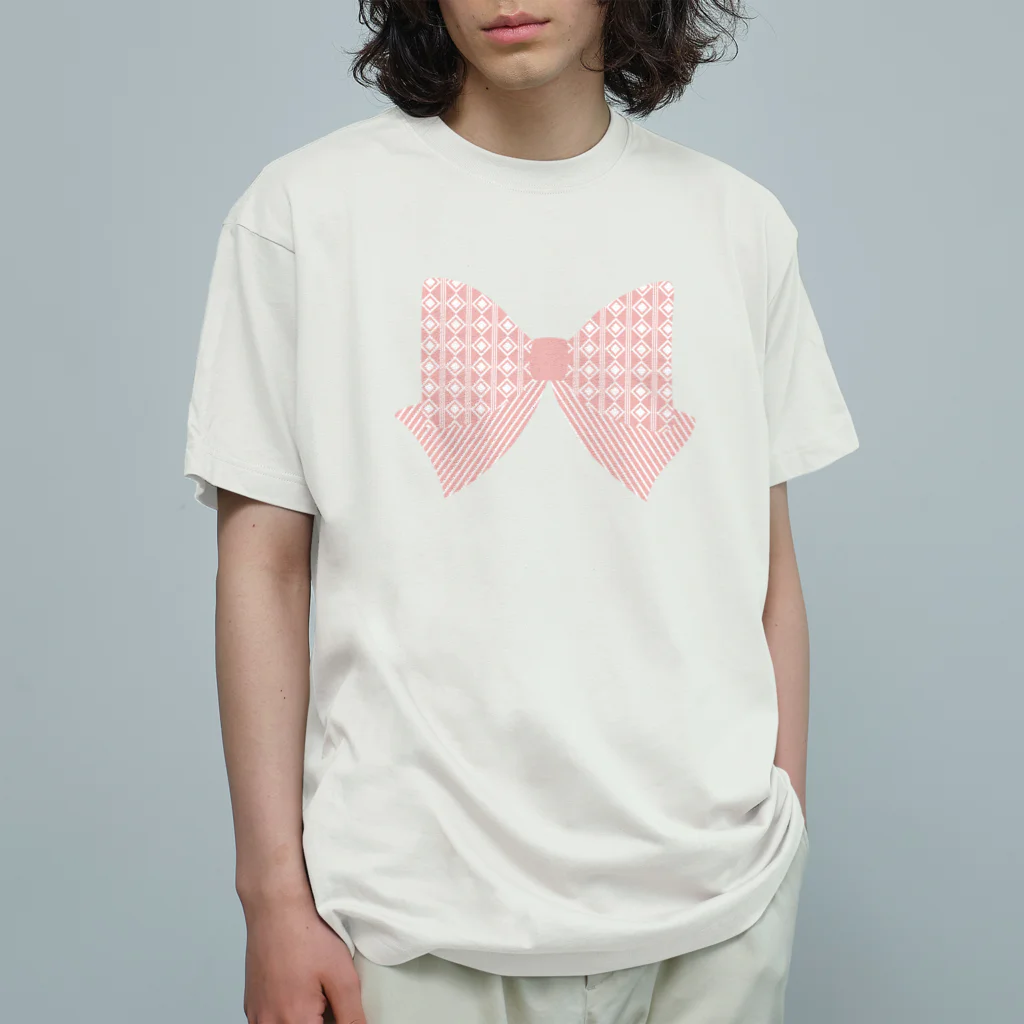 NanaN-CreeR de-RCの和なモダン柄シリーズ／釘抜繋ぎ風 ストライプリボン Organic Cotton T-Shirt