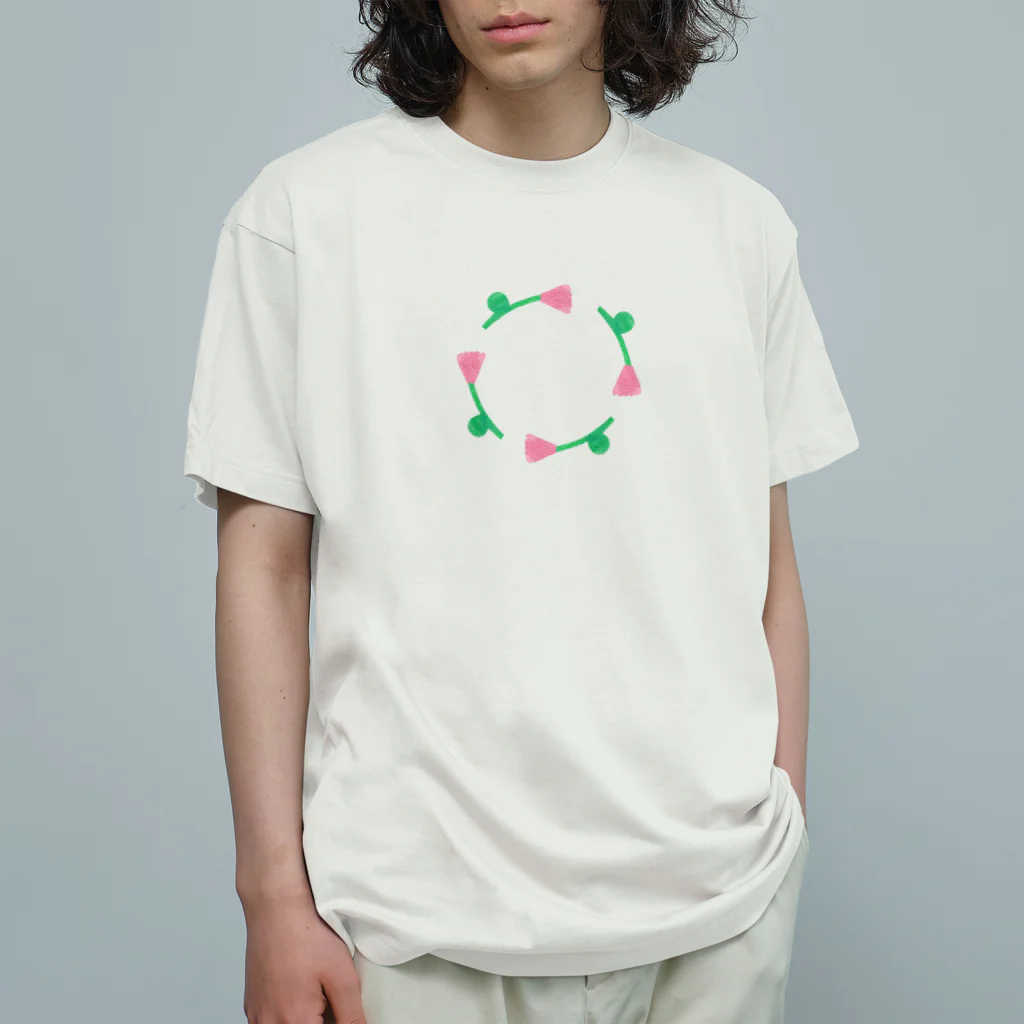 hoshi shopのflower circle - pink - オーガニックコットンTシャツ