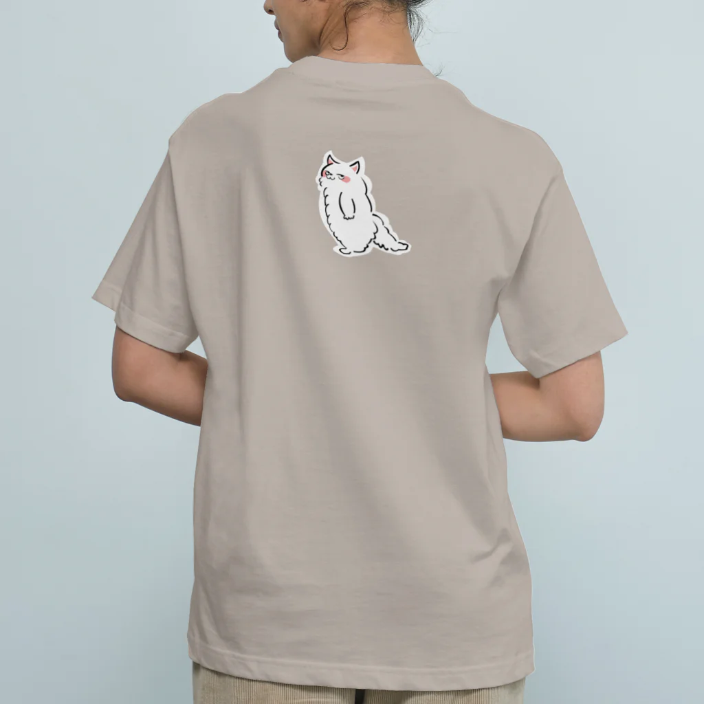 ふんわり本舗のしろねこ（with 魚） オーガニックコットンTシャツ