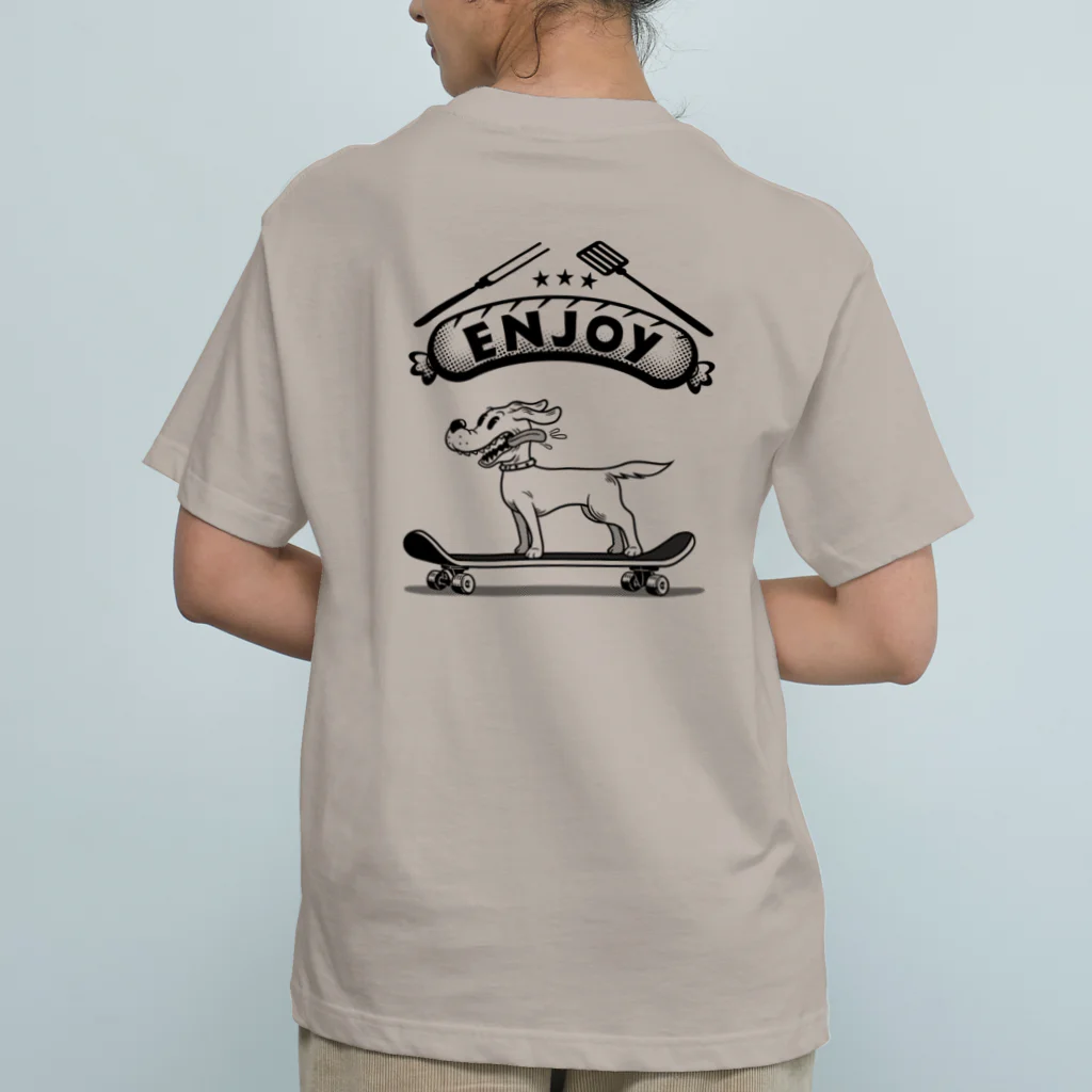 nidan-illustrationのhappy dog -ENJOY- (black ink) オーガニックコットンTシャツ