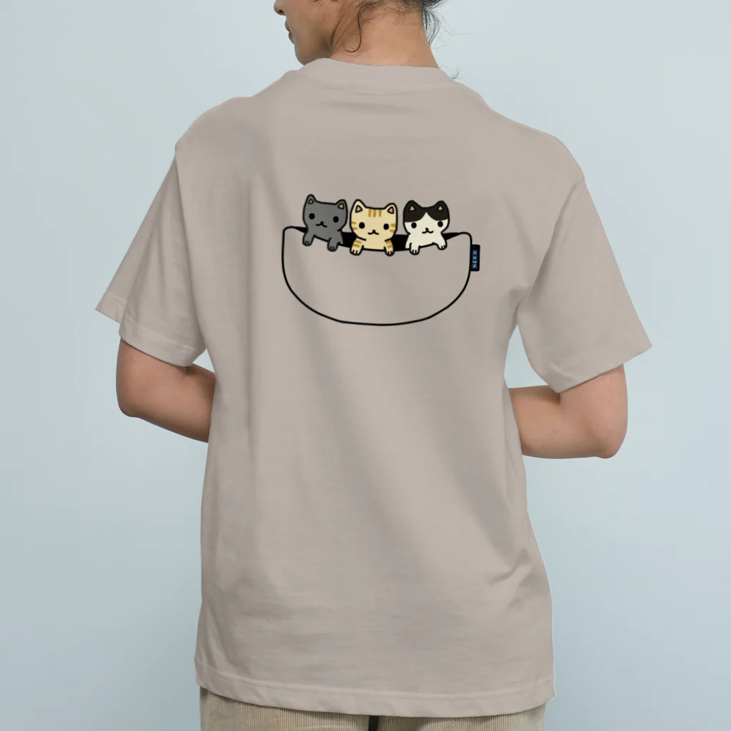 すとろべりーガムFactoryの【バックプリントver.】 猫たち専用ポケット オーガニックコットンTシャツ