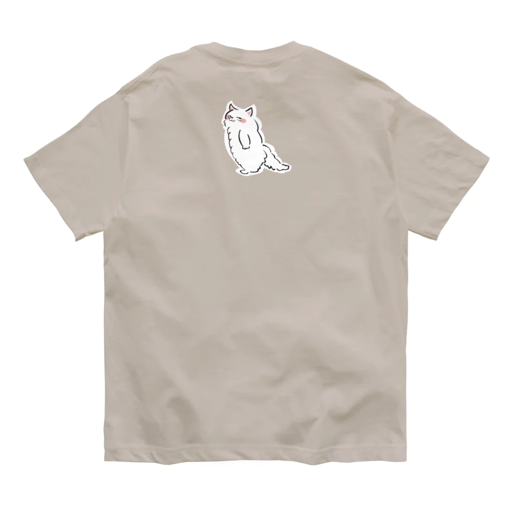 ふんわり本舗のしろねこ（with 魚） オーガニックコットンTシャツ