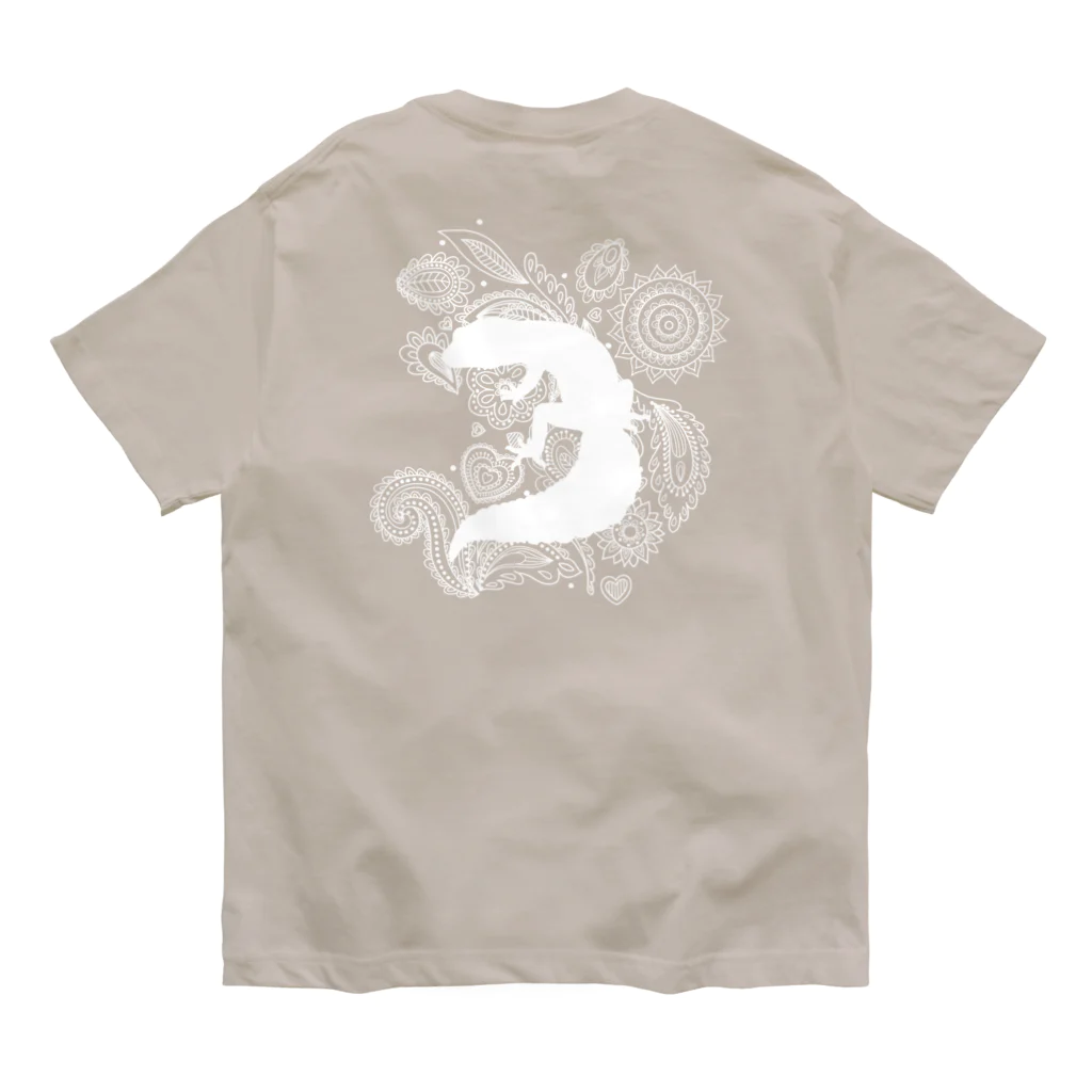 LunE Reptilのレオパードゲッコー白 オーガニックコットンTシャツ