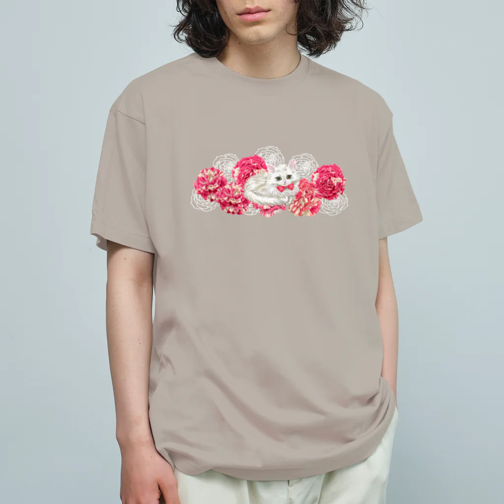 Ａｔｅｌｉｅｒ　Ｈｅｕｒｅｕｘの薔薇とチンチラシルバー オーガニックコットンTシャツ