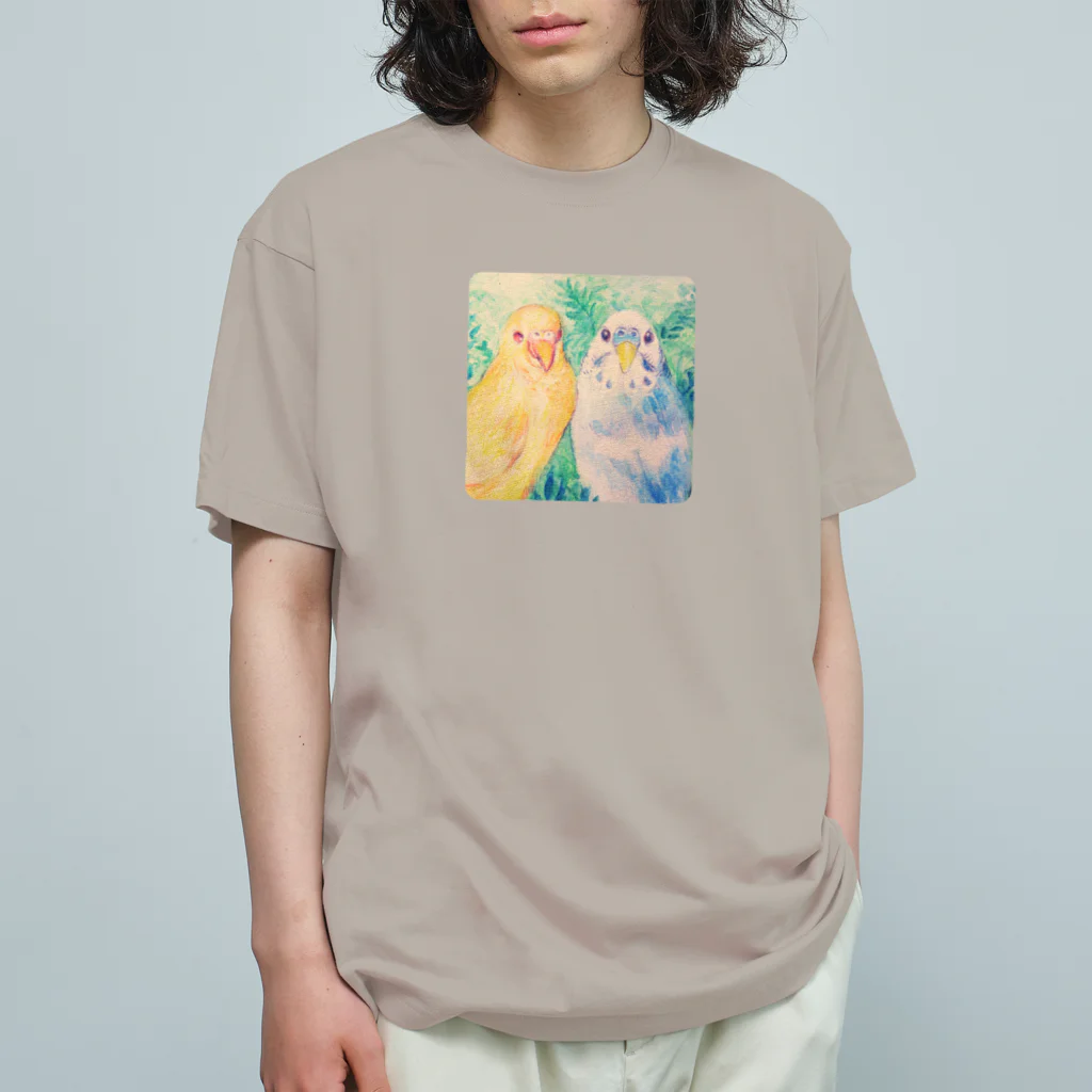 harupink🌸ペット似顔絵illustのtwinセキセイインコ オーガニックコットンTシャツ