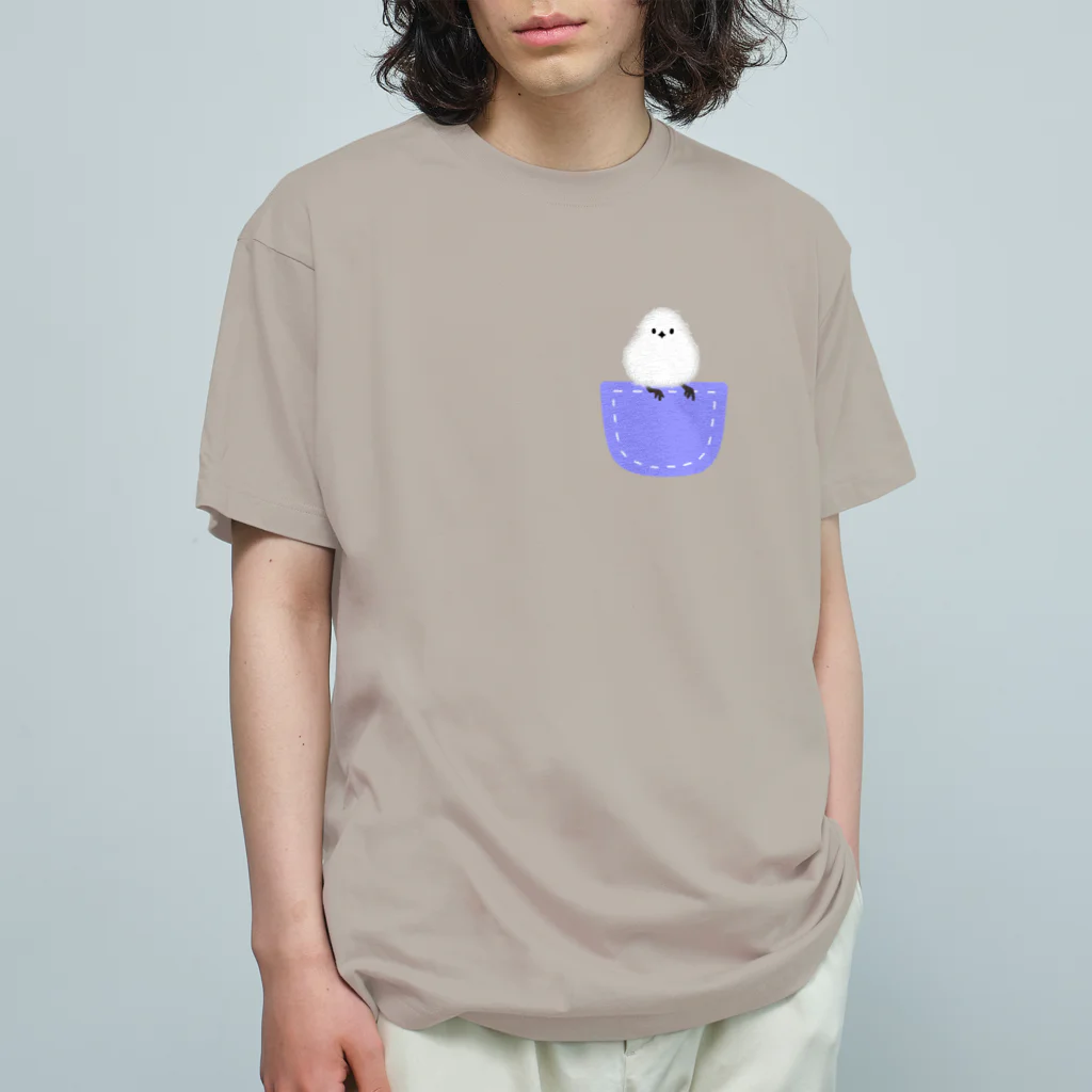 ハナのお店のポケットにシマエナガ オーガニックコットンTシャツ