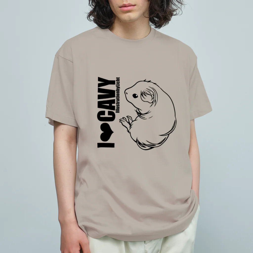 LichtmuhleのI❤︎CAVY-シェルティモルモット オーガニックコットンTシャツ