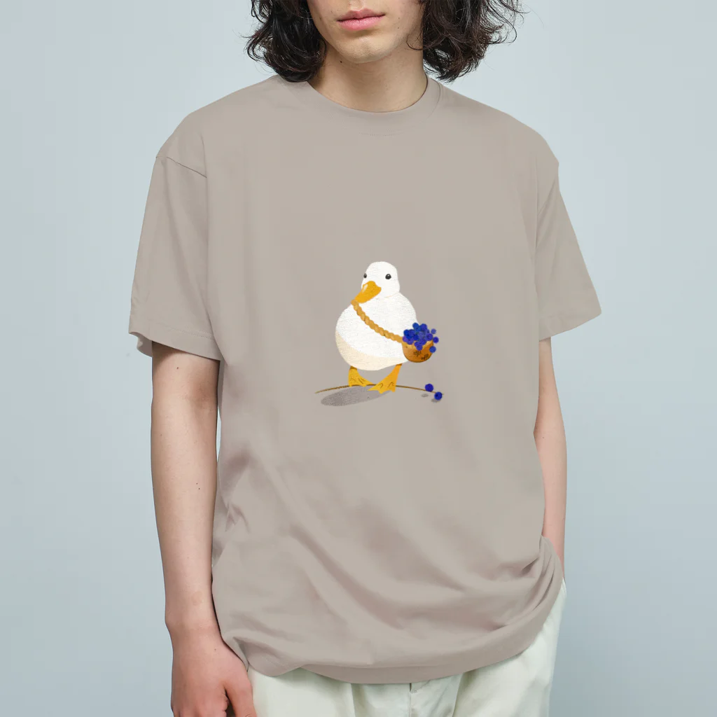 ベリーファームとようらのブルーベリーを運ぶアヒル（ミルキーグレー） Organic Cotton T-Shirt