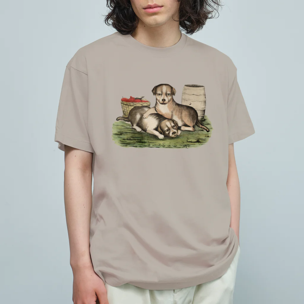 Saza-nami Antique designの２匹の犬 Organic Cotton T-Shirt