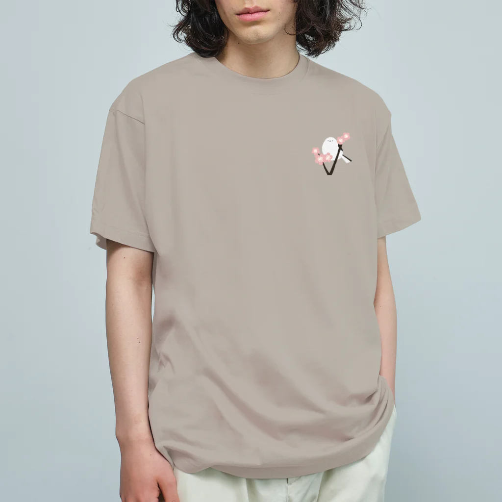 ゆきおのシマエナガと桜 オーガニックコットンTシャツ