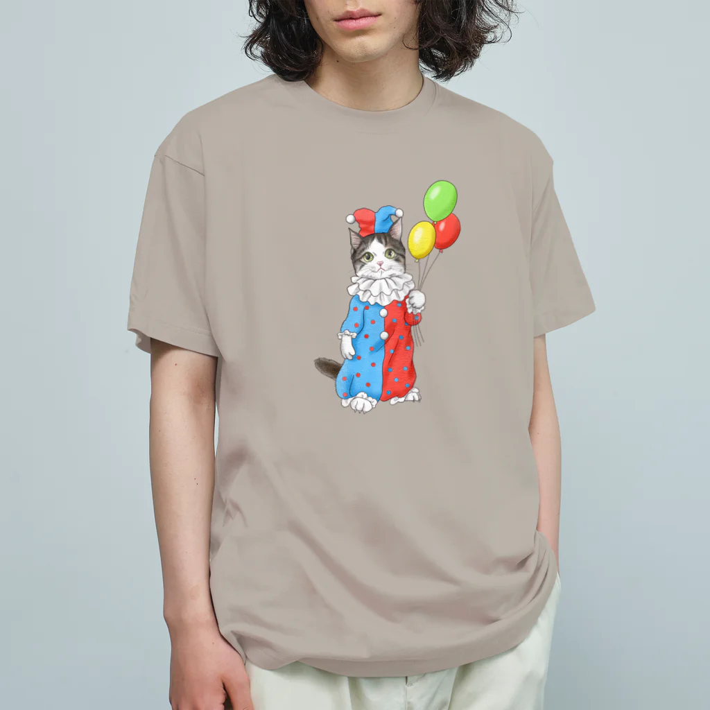 Ａｔｅｌｉｅｒ　Ｈｅｕｒｅｕｘのサーカスにゃんこ　風船ピエロ オーガニックコットンTシャツ