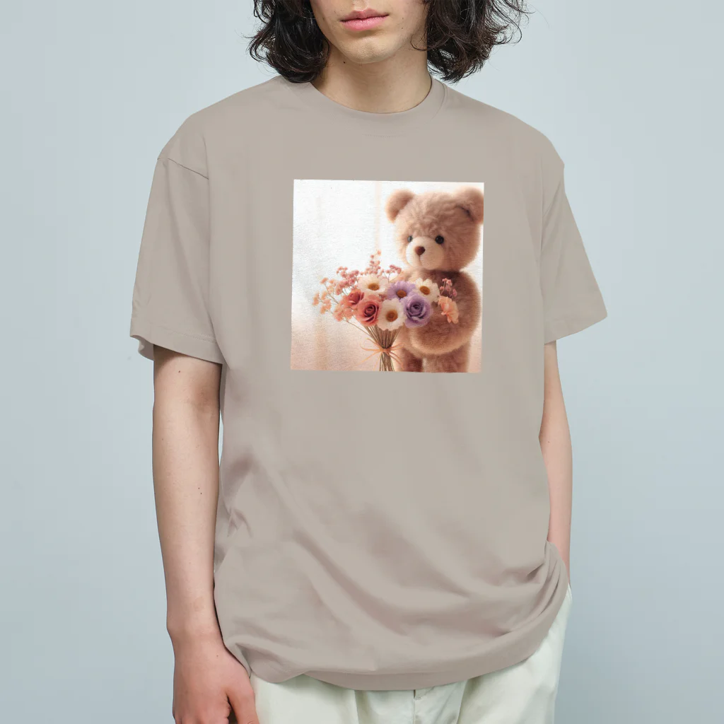 星パンダショップのはなとくま　～flower and bear～ オーガニックコットンTシャツ