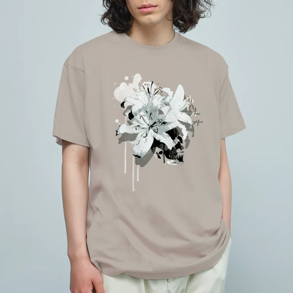 nanaqsaのLily Skull [White] オーガニックコットンTシャツ