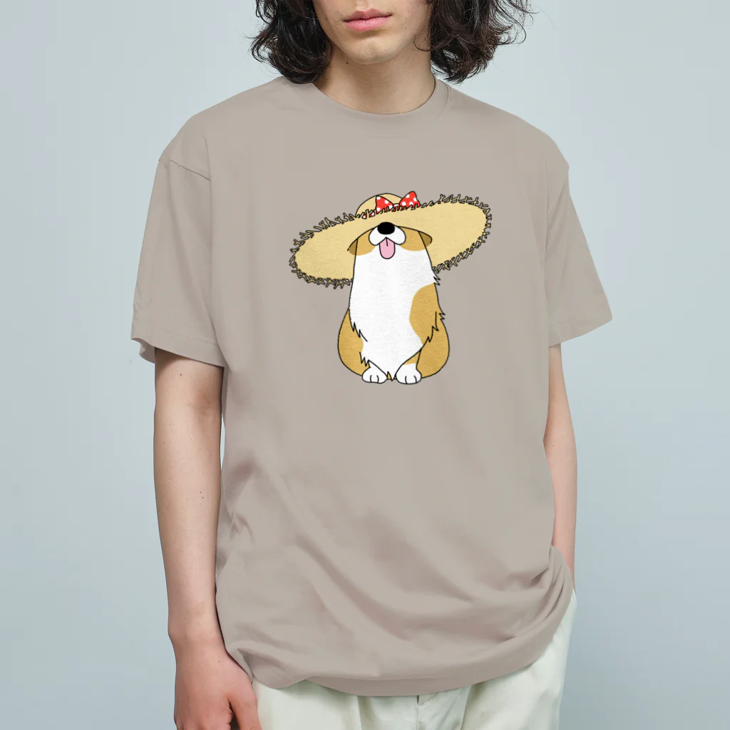 5corgisの麦わらコーギー Organic Cotton T-Shirt