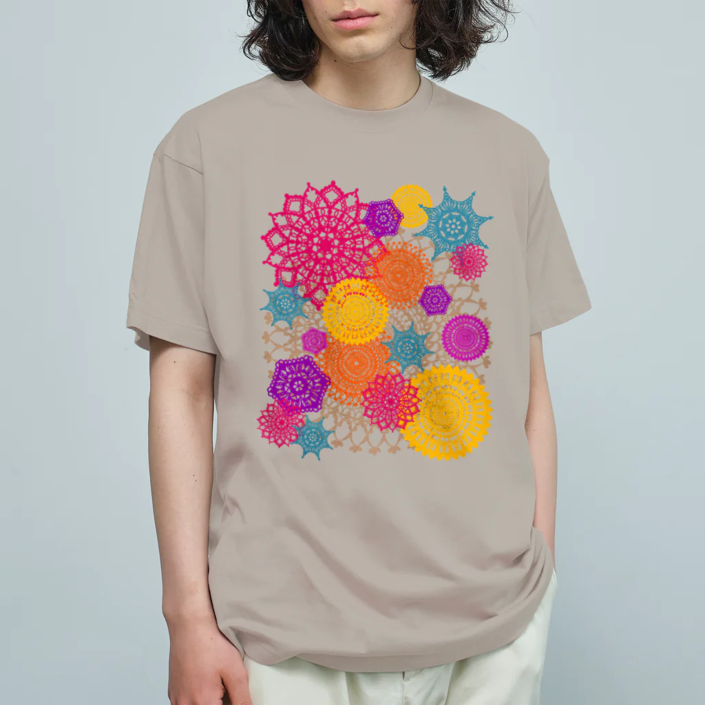 sandy-mのレースのお花畑 トロピカルカラー オーガニックコットンTシャツ