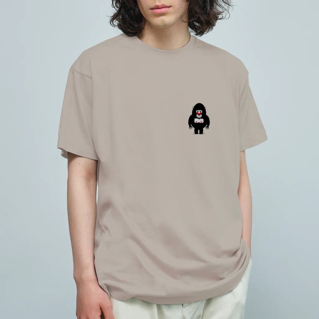 ASAMARU園のハートのゴリラ オーガニックコットンTシャツ