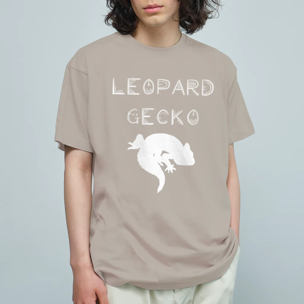 LunE Reptilのレオパードゲッコー白 オーガニックコットンTシャツ