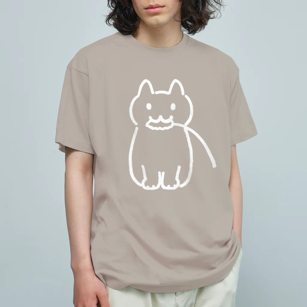 ネコトシアワセのねこじゃらしとネコ　シンプルTシャツ （白プリント） Organic Cotton T-Shirt