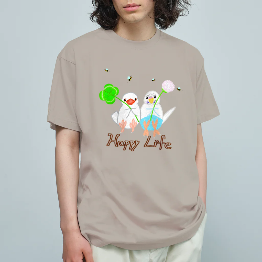 Lily bird（リリーバード）の幸せ小鳥&シロツメクサ Organic Cotton T-Shirt