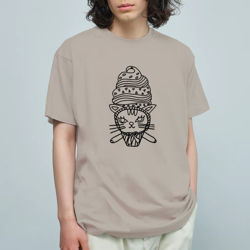 CREAMY YODAのソフトクリームモノクロネコ オーガニックコットンTシャツ