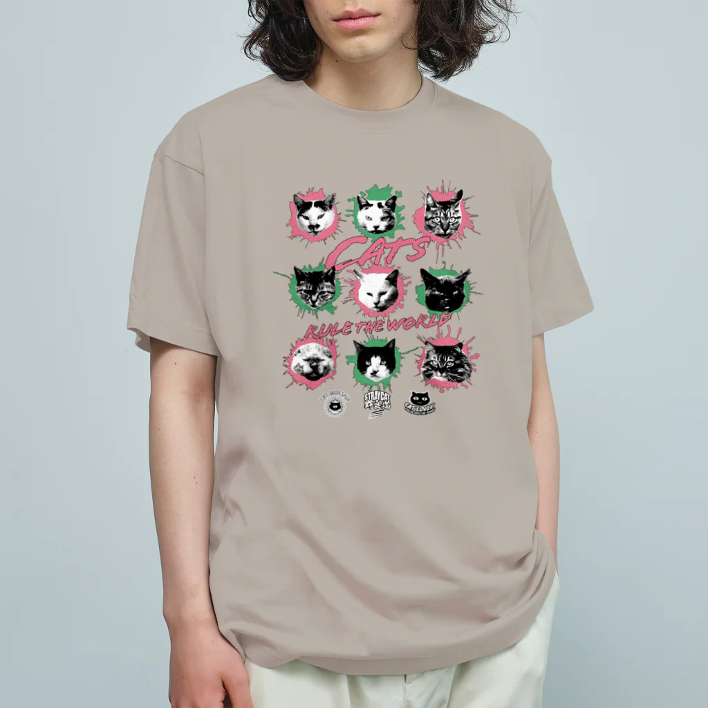 LONESOME TYPE ススの猫が世界を支配する9FACES（桃） オーガニックコットンTシャツ