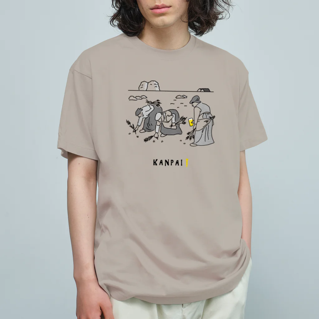 ビールとアート TM-3 Designの名画 × BEER（落穂拾い）黒線画 Organic Cotton T-Shirt