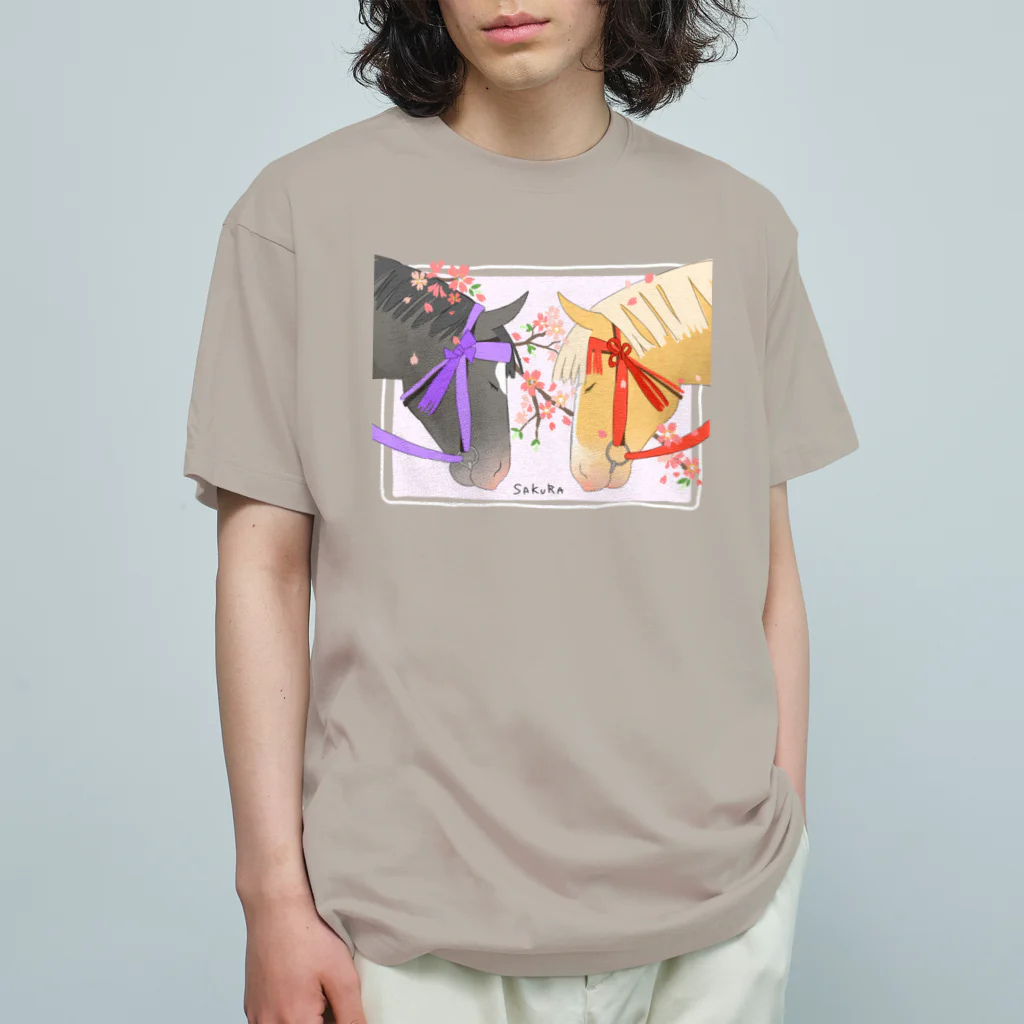 poniponiの桜まつりの馬 オーガニックコットンTシャツ