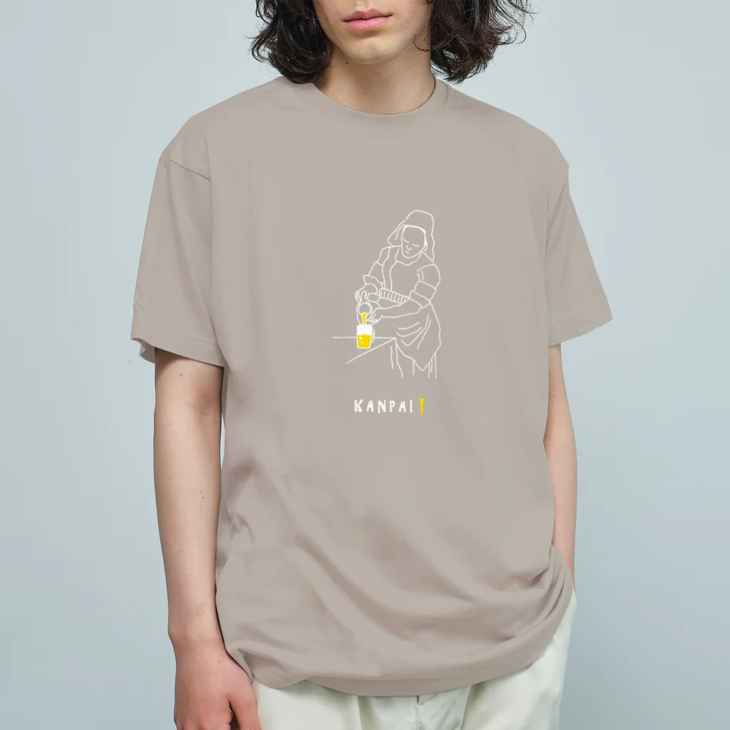 ビールとアート TM-3 Designの名画 × BEER（牛乳を注ぐ女）白線画 Organic Cotton T-Shirt