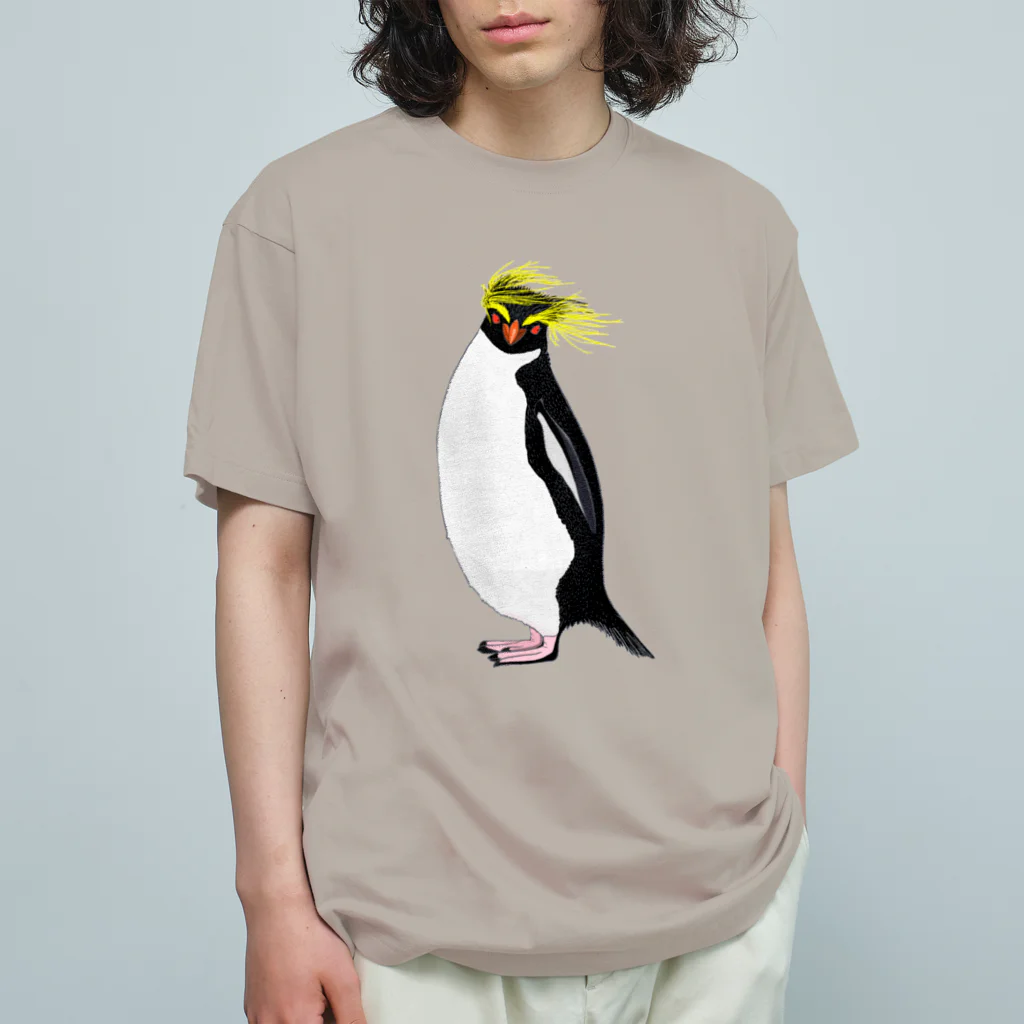 LalaHangeulの　風に吹かれるイワトビペンギンさん(文字無しバージョン オーガニックコットンTシャツ