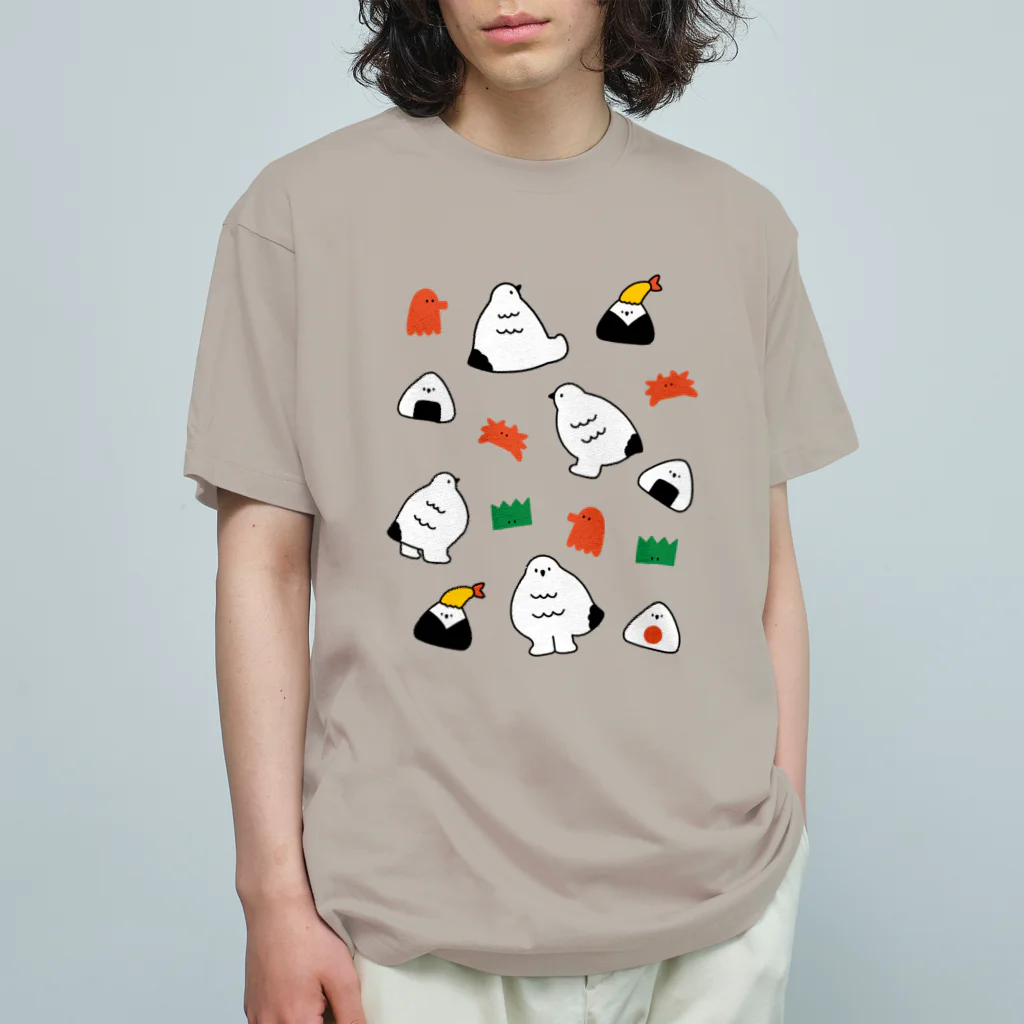 mmfumのライチョウさんとおにぎり（縁取りあり) オーガニックコットンTシャツ