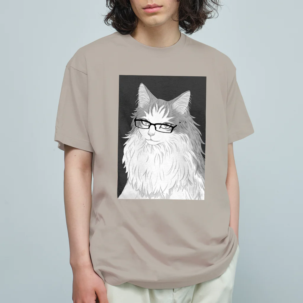 nya-mew（ニャーミュー）の眼鏡ニャン子（めがねにゃんし） オーガニックコットンTシャツ