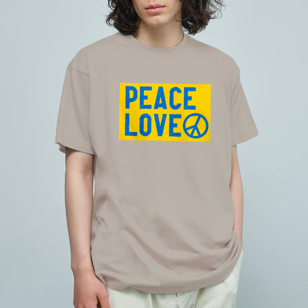 サトオのウクライナ色PEACE LOVEピースマーク（Peace symbol） Organic Cotton T-Shirt