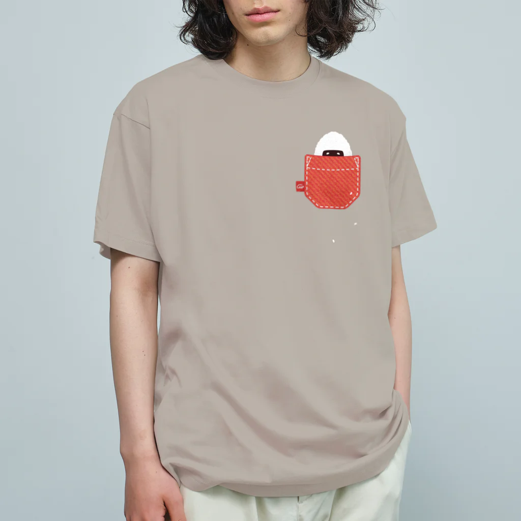 イラスト MONYAAT の🍙おにぎりと一緒　*ポケット🍙 オーガニックコットンTシャツ