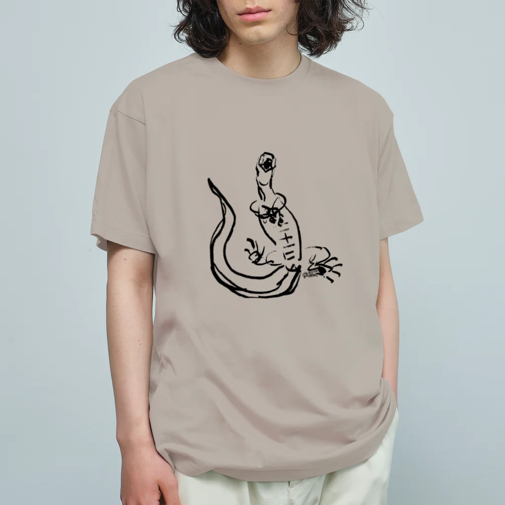 Villiamの【黒】ヘソ天オオトカゲ / HESOTEN VARANUS Organic Cotton T-Shirt